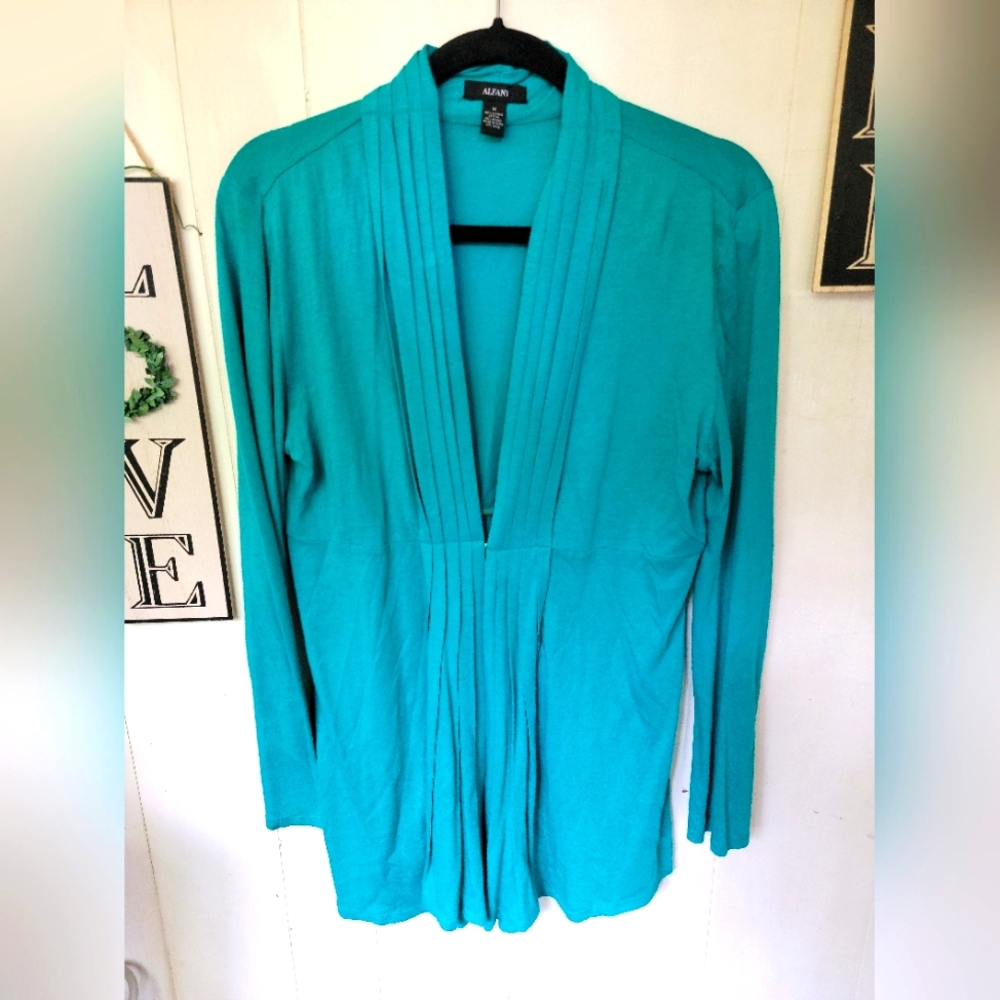 Alfani lightweight Teal cardigan with eyelet closing size Medium